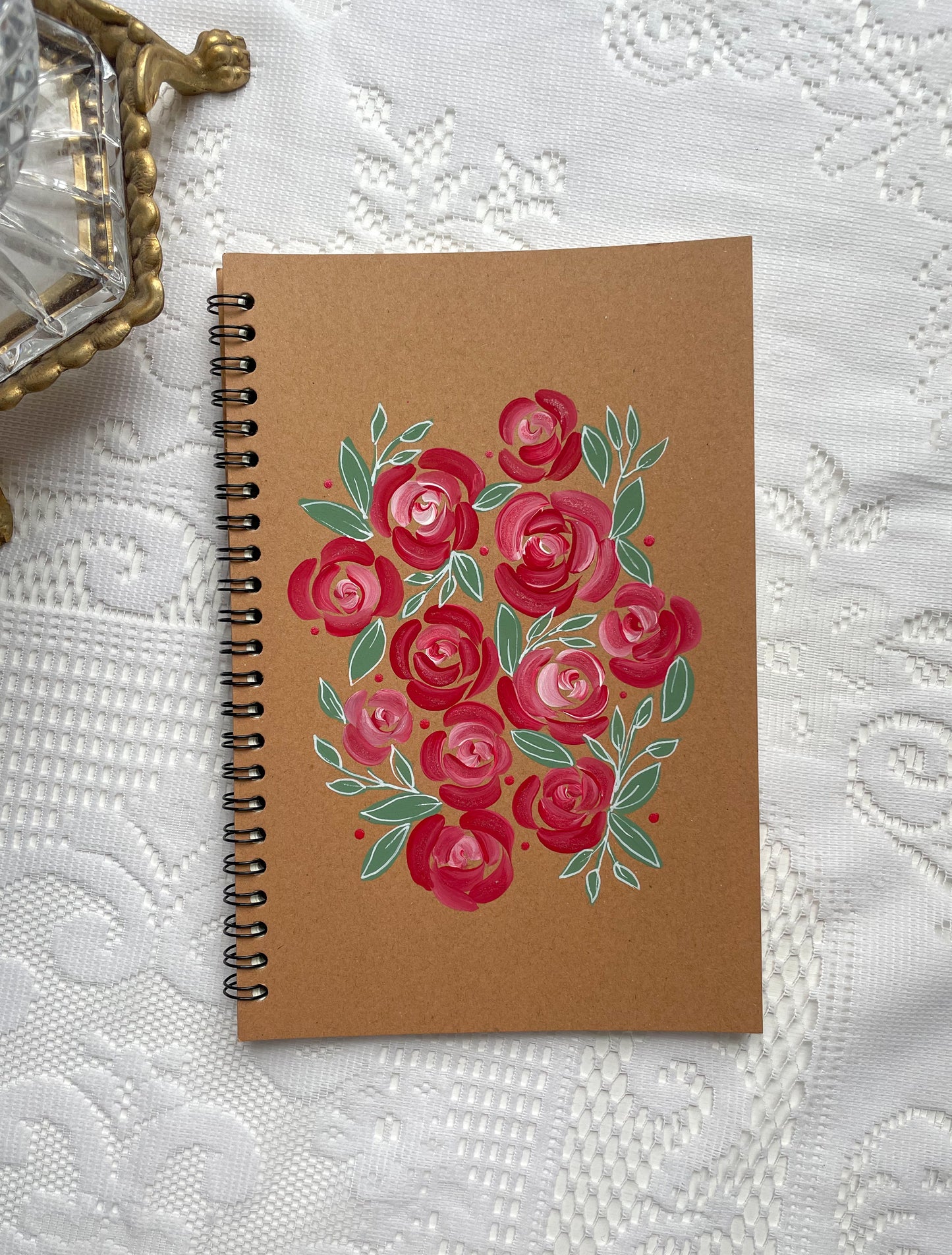 Hand Painted Floral Spiral Notebook