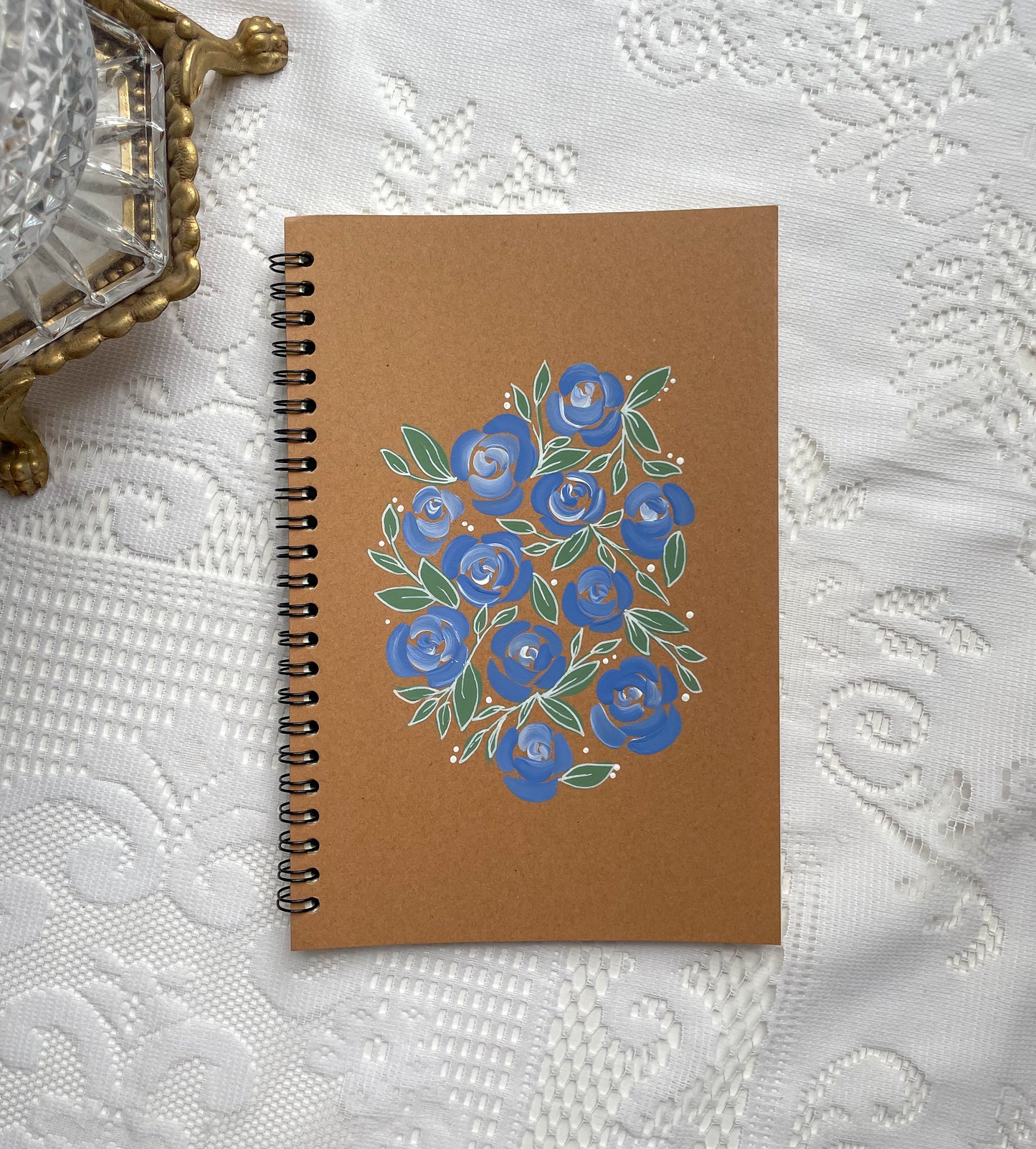 Hand Painted Floral Spiral Notebook