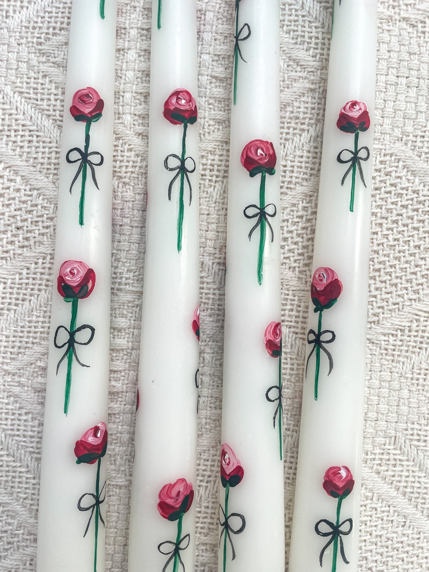 Hand Painted Tapered Candle Sticks Long Stem Rose Pattern