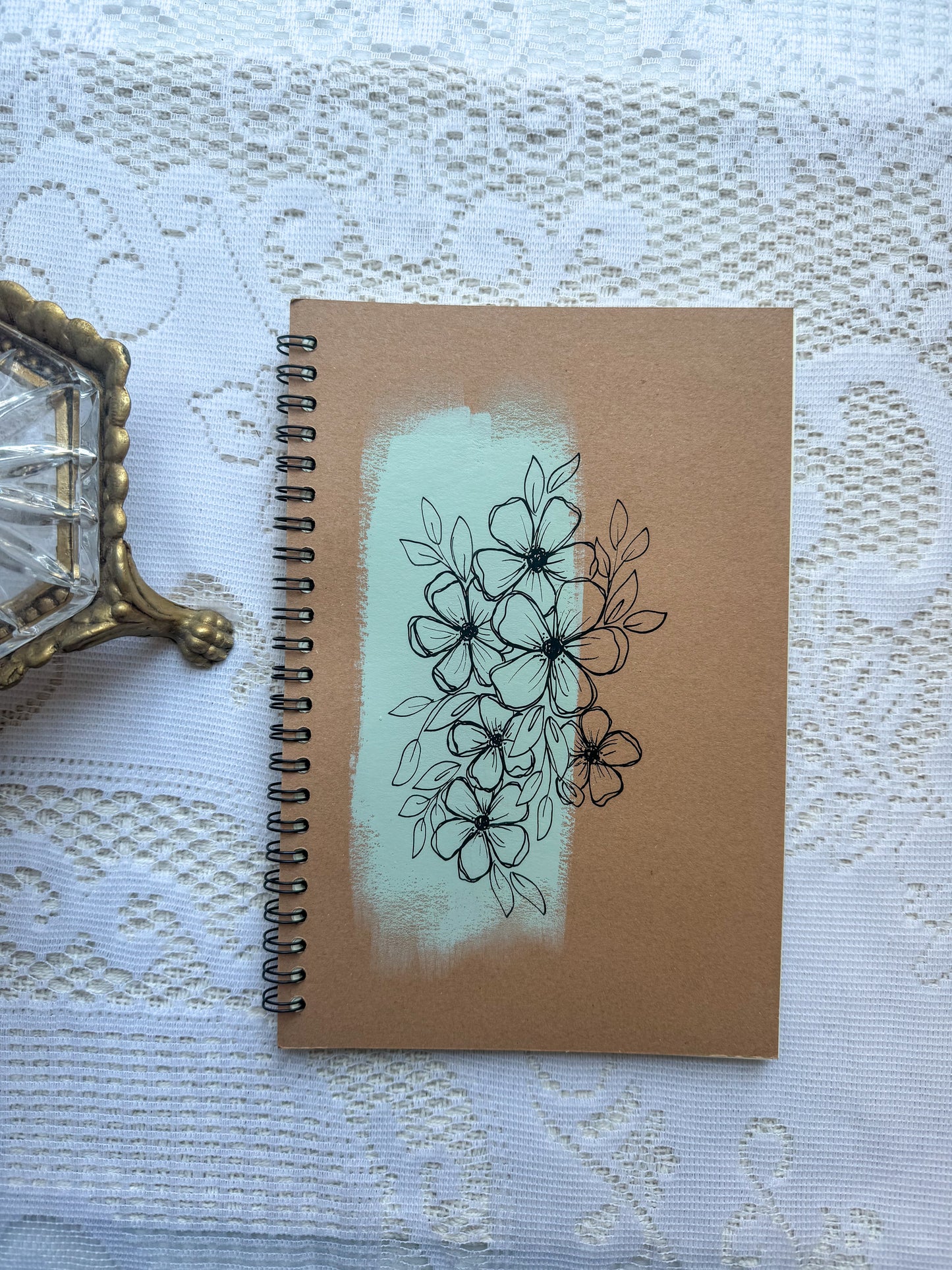 Hand Painted Floral Outline Spiral Notebook