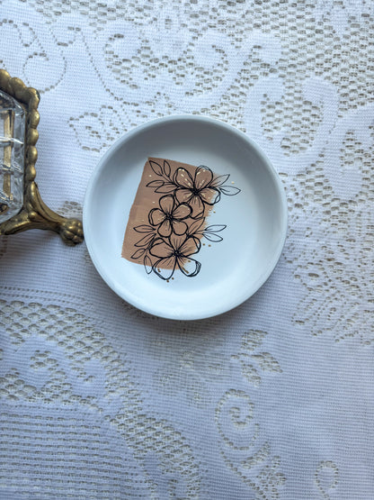 Hand Painted Trinket Dish - Floral Outline Design